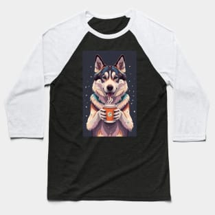 Siberian husky drinking coffee Baseball T-Shirt